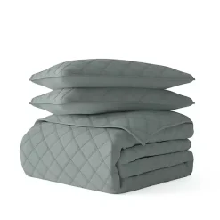 Kirklands Home Quilts|Stitched Diamond 3-pc. Queen Quilt Set Green