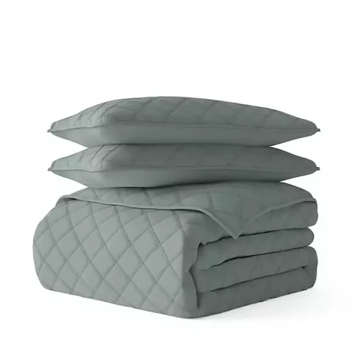 Kirklands Home Quilts|Stitched Diamond 3-pc. Queen Quilt Set Green