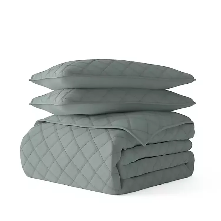 Kirklands Home Quilts|Stitched Diamond 3-pc. Queen Quilt Set Green