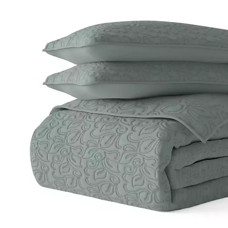 Kirklands Home Quilts|Stitched Floral 2-pc. Twin Quilt Set Green