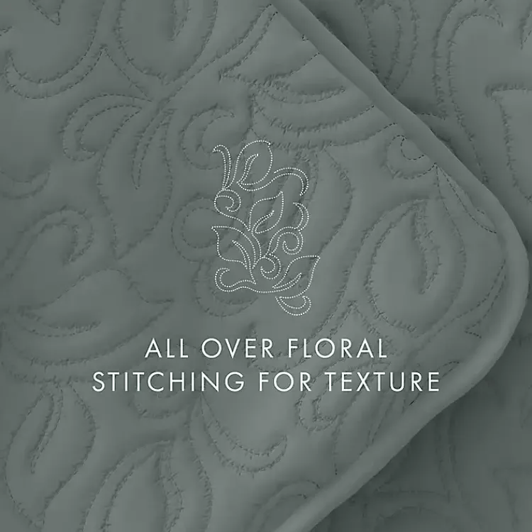Kirklands Home Quilts|Stitched Floral 3-pc. Queen Quilt Set Green