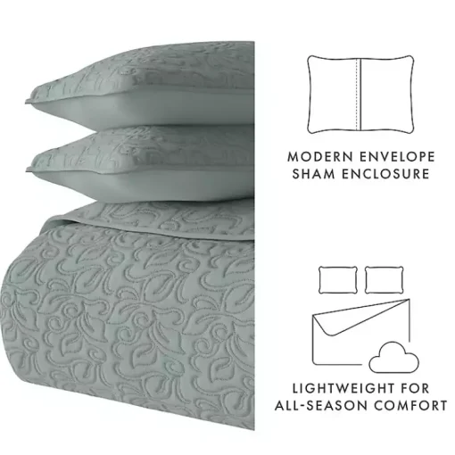 Kirklands Home Quilts|Stitched Floral 3-pc. King Quilt Set Green