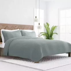Kirklands Home Quilts|Stitched Stripes 3-pc. Queen Quilt Set Green