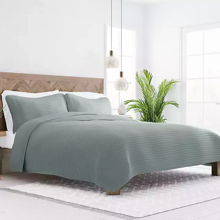 Kirklands Home Quilts|Stitched Stripes 3-pc. King Quilt Set Green