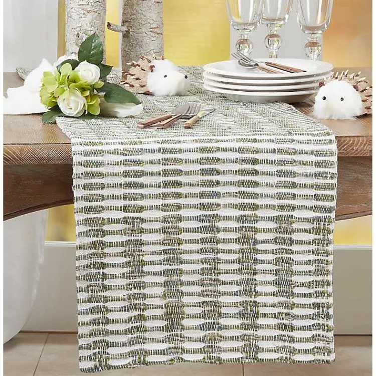 Kirklands Home Table Linens|Green Tea Woven Stripe Table Runner, 90 in.