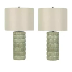 Kirklands Home Table Lamps|Green Textured Column Table Lamps, Set of 2 Tan