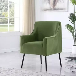 Kirklands Home Accent Chairs|Velvet Upholstered Black Legs Accent Chair Green