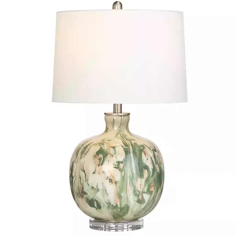 Kirklands Home Table Lamps|Green Waverly Glass Table Lamp White