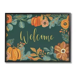 Hot Green Welcome Pumpkin Floral Framed Wall Art Fall