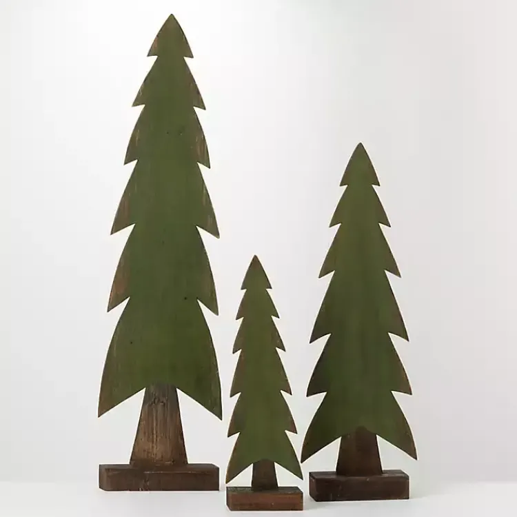 New Wood Christmas Tree Statues, Set of 3 Christmas Decorations