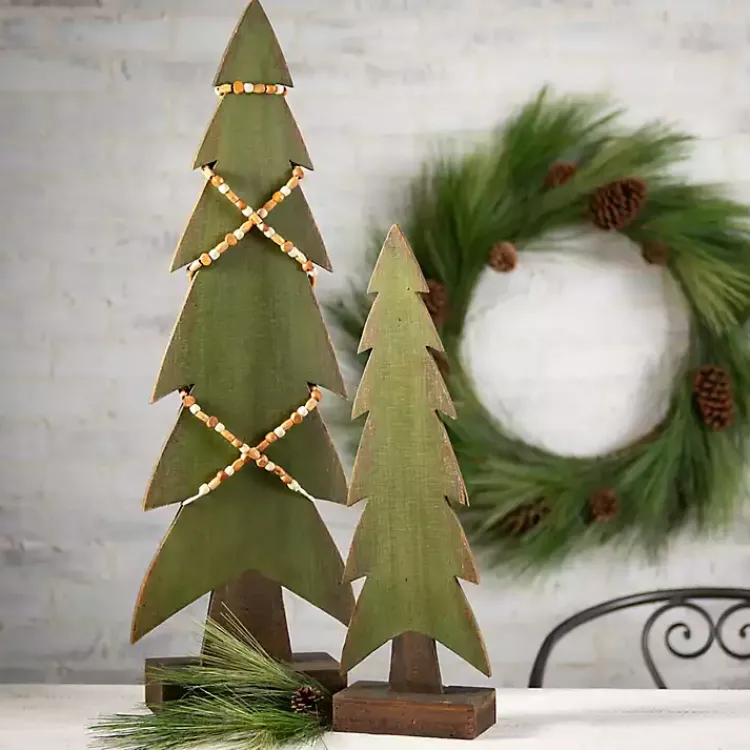 New Wood Christmas Tree Statues, Set of 3 Christmas Decorations