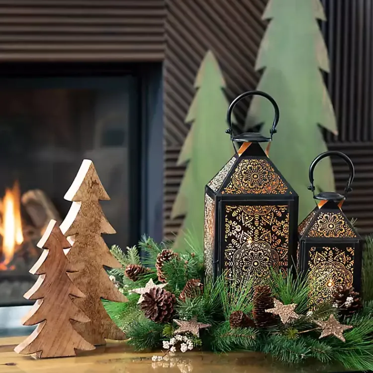 New Wood Christmas Tree Statues, Set of 3 Christmas Decorations