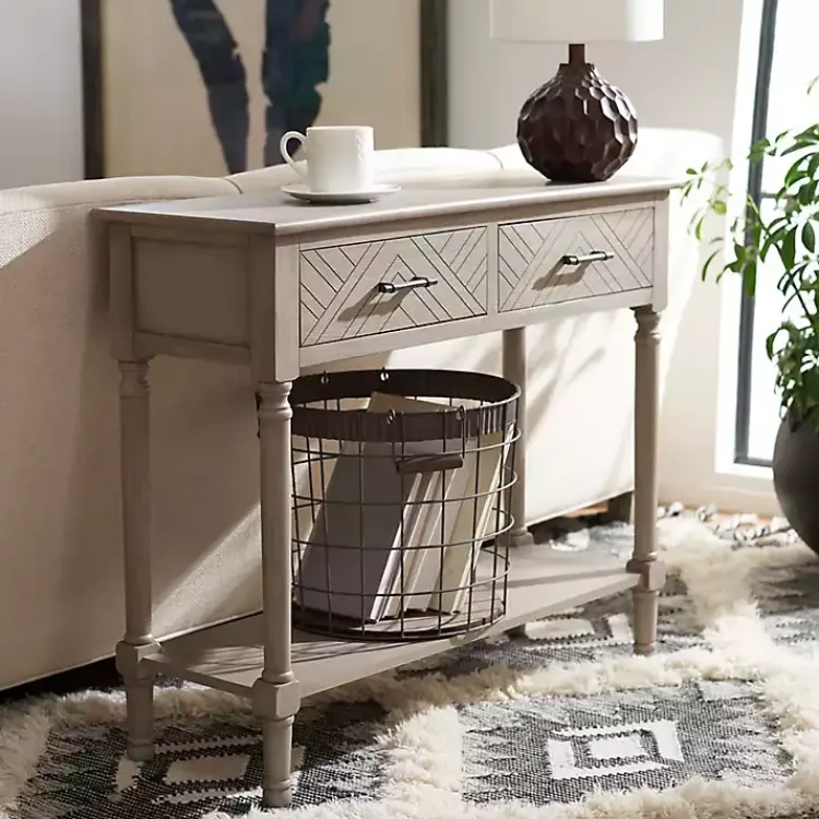 Kirklands Home Console Tables|Greige Chevron 2-Drawer Console Table Gray