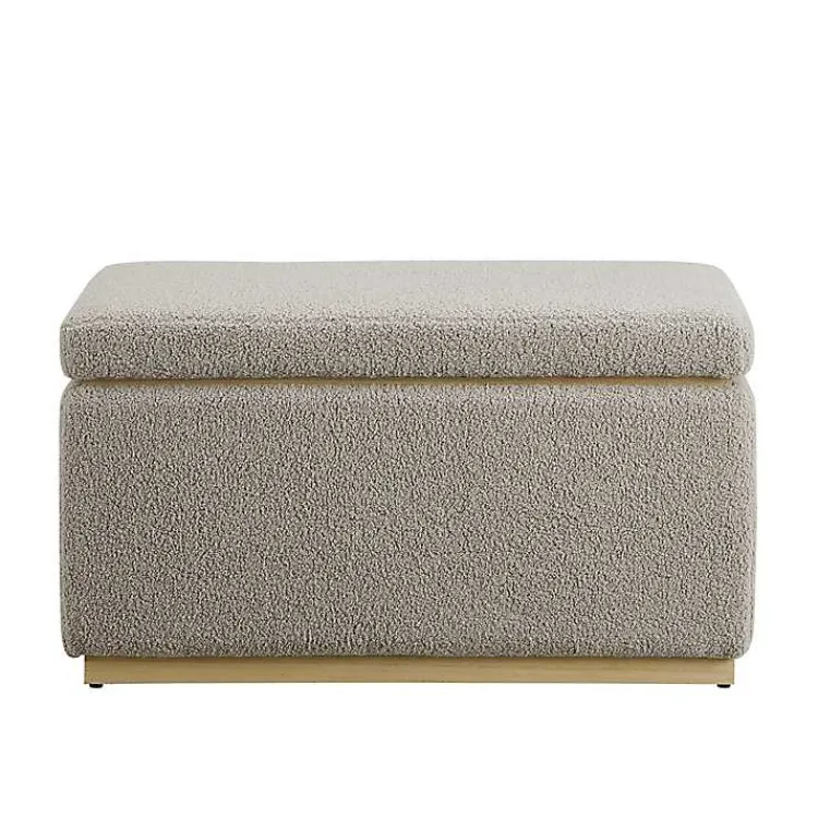 Kirklands Home Benches & Ottomans|Greige Sherpa & Pine Rectangle Storage Ottoman