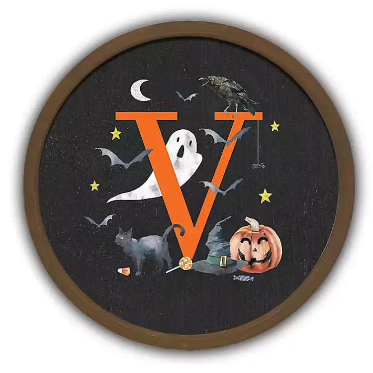 Halloween Monogram V Brown Framed Wall Plaque Halloween