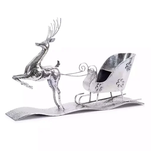 Sale Hammered Metal Reindeer with Sleigh Decoration Christmas Decorations