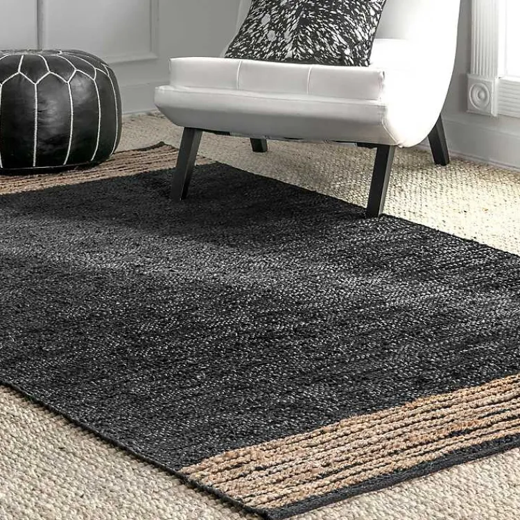 Kirklands Home Area Rugs|Hand Braided Leather Kelli Jute Area Rug, 7x9 Black