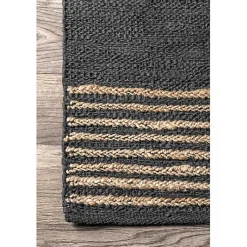 Kirklands Home Area Rugs|Hand Braided Leather Kelli Jute Area Rug, 7x9 Black