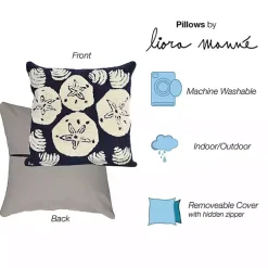 Kirklands Home Outdoor Cushions & Pillows|Handhooked Navy Sand Dollar Outdoor Throw Pillow