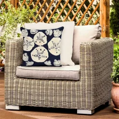 Kirklands Home Outdoor Cushions & Pillows|Handhooked Navy Sand Dollar Outdoor Throw Pillow