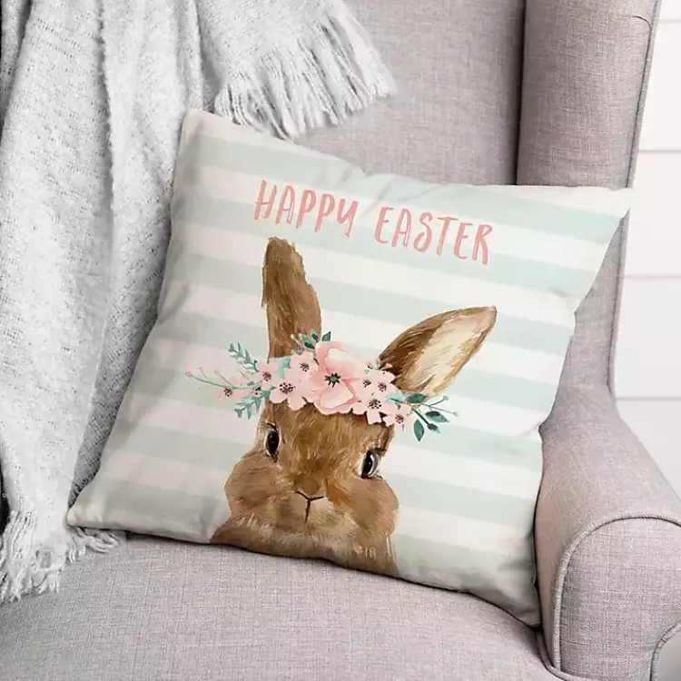 Hot Happy Easter Bunny with Floral Crown Pillow Easter Decorations