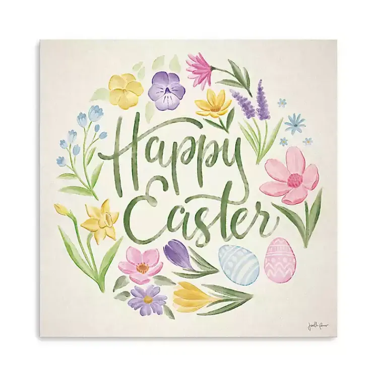 Online Happy Easter Floral Egg Wreath Canvas Art Print Easter Decorations