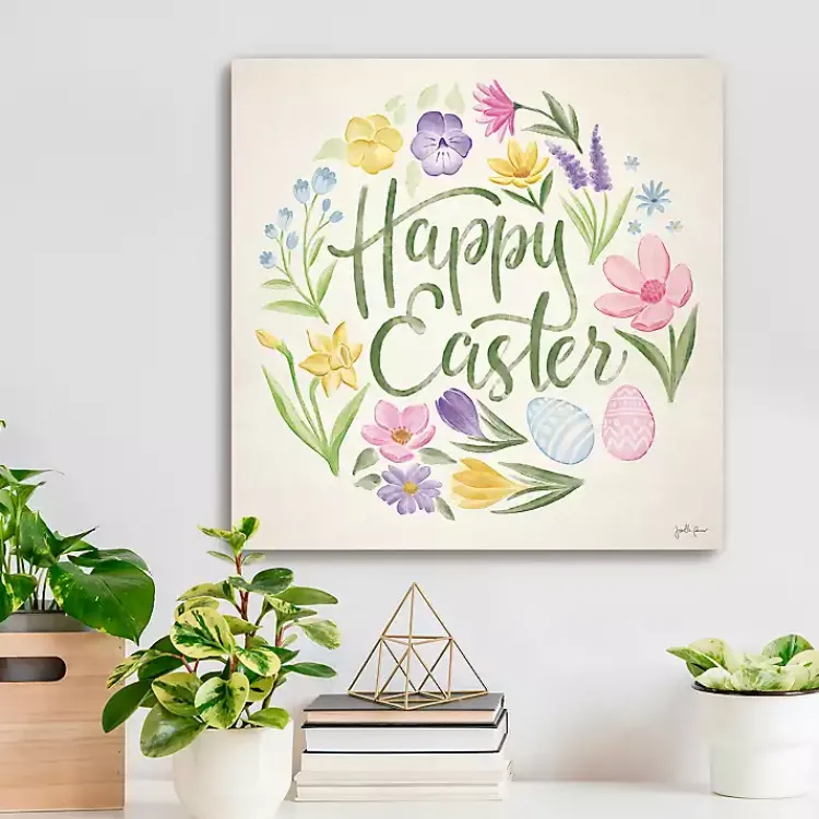 Online Happy Easter Floral Egg Wreath Canvas Art Print Easter Decorations