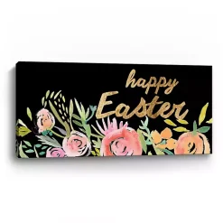 New Happy Easter Gold Floral Canvas Art Print Easter Decorations