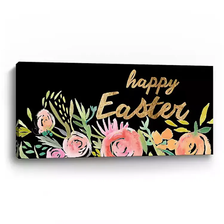 New Happy Easter Gold Floral Canvas Art Print Easter Decorations