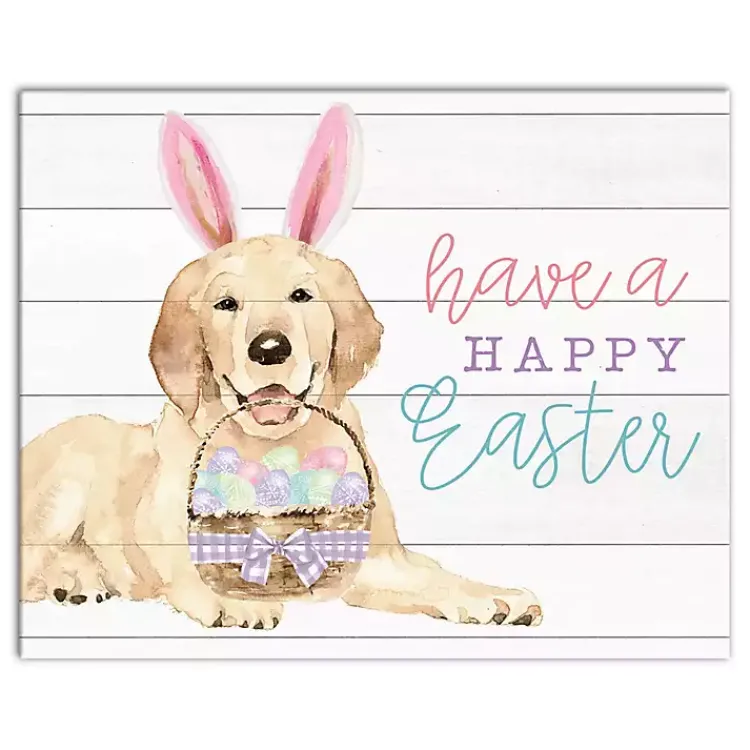 Happy Easter Puppy Canvas Wall Plaque Easter Decorations