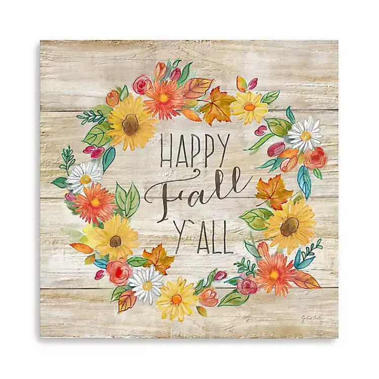 Best Happy Fall Y'all Wreath Giclee Canvas Art Print Fall