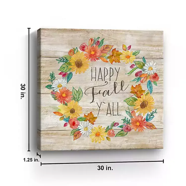 Best Happy Fall Y'all Wreath Giclee Canvas Art Print Fall
