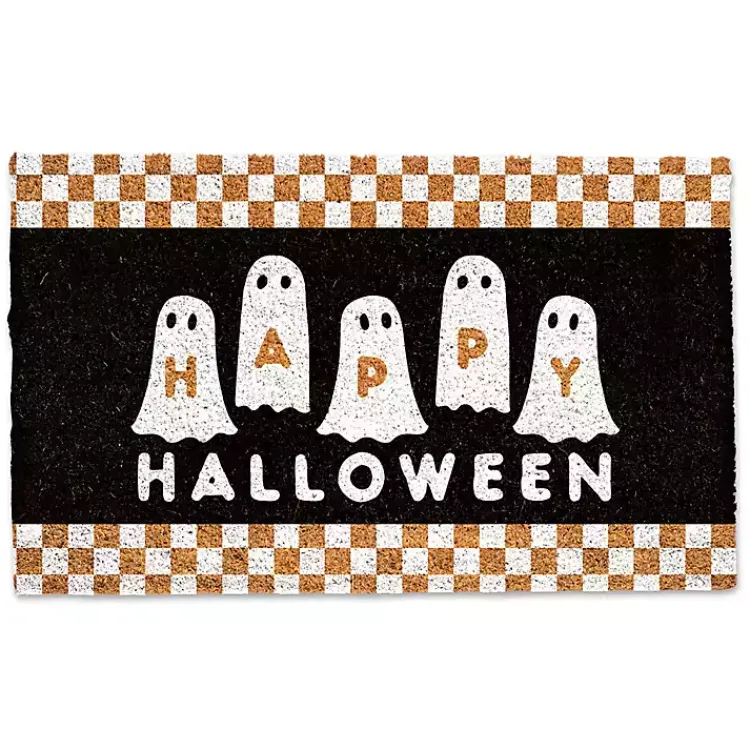 Discount Happy Halloween Ghosts Checkered Halloween Doormat Halloween