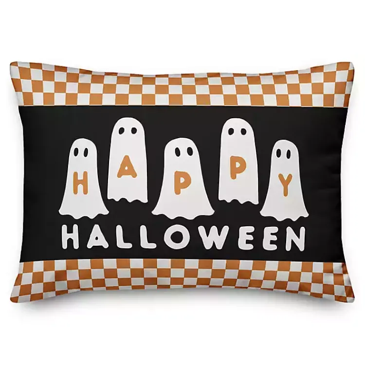 Online Happy Halloween Ghosts Checkered Pillow Halloween