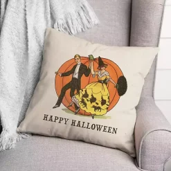 Happy Halloween Linen Throw Pillow Halloween