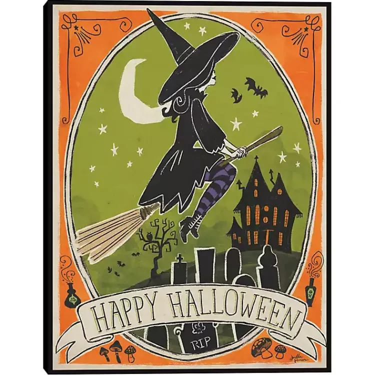 New Happy Halloween Witch Canvas Wall Plaque Halloween