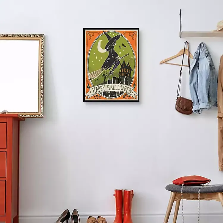 New Happy Halloween Witch Canvas Wall Plaque Halloween