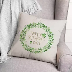 New Happy St. Patrick's Day Clover Wreath Throw Pillow Pillows