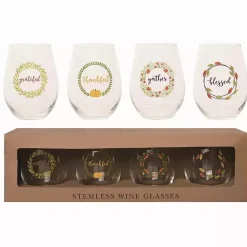 Best Harvest Sentiment Stemless Wine Glasses, Set of 4 Fall