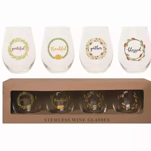 Best Harvest Sentiment Stemless Wine Glasses, Set of 4 Fall