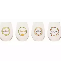Best Harvest Sentiment Stemless Wine Glasses, Set of 4 Fall