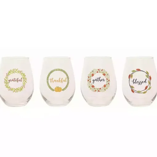 Best Harvest Sentiment Stemless Wine Glasses, Set of 4 Fall