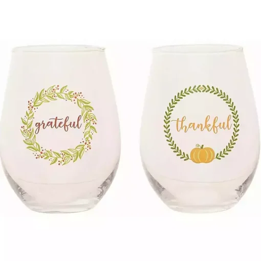 Best Harvest Sentiment Stemless Wine Glasses, Set of 4 Fall