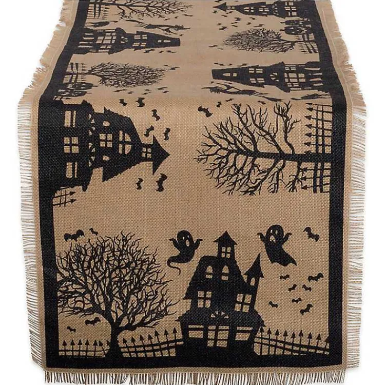 New Haunted House Burlap Table Runner Halloween