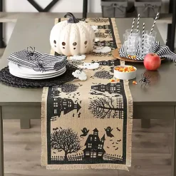 New Haunted House Burlap Table Runner Halloween