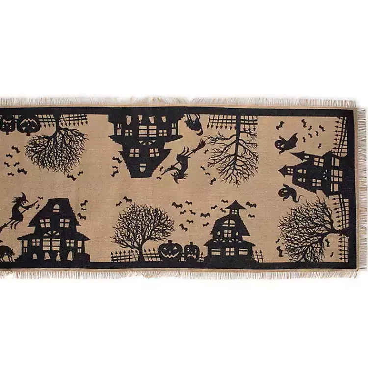 New Haunted House Burlap Table Runner Halloween