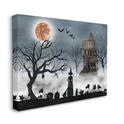 Hot Haunted House Witch Scene Canvas Wall Plaque Halloween