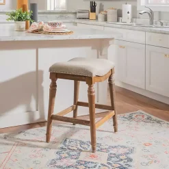 Kirklands Home Bar Stools & Counter Height Stools|Hazelnut Upholstered Curved Seat Counter Stool Gray