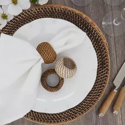 Kirklands Home Table Linens|Hazelnut Woven Rat Napkin Rings, Set of 4 Tan