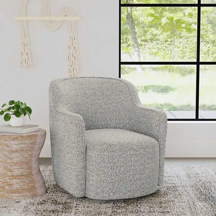 Kirklands Home Accent Chairs|Heather Boucle Swivel Barrel Accent Chair Gray